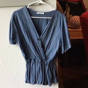 Lake Flower Navy Peplum Short Sleeve Top